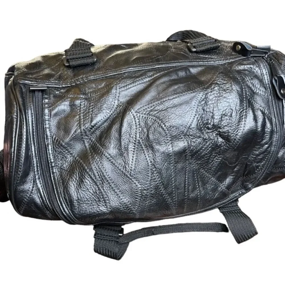Patched Leather Weekender / Tote‎ Bag in Black Padded Shoulder strap and handle